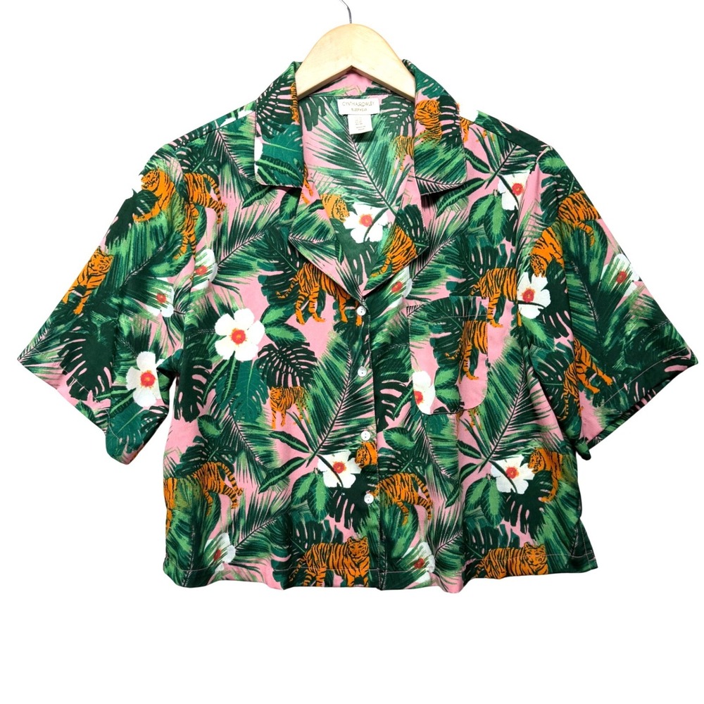 Cynthia Rowley Sleepwear Pink Tiger Jungle Tropical Pajama Top Womens Medium